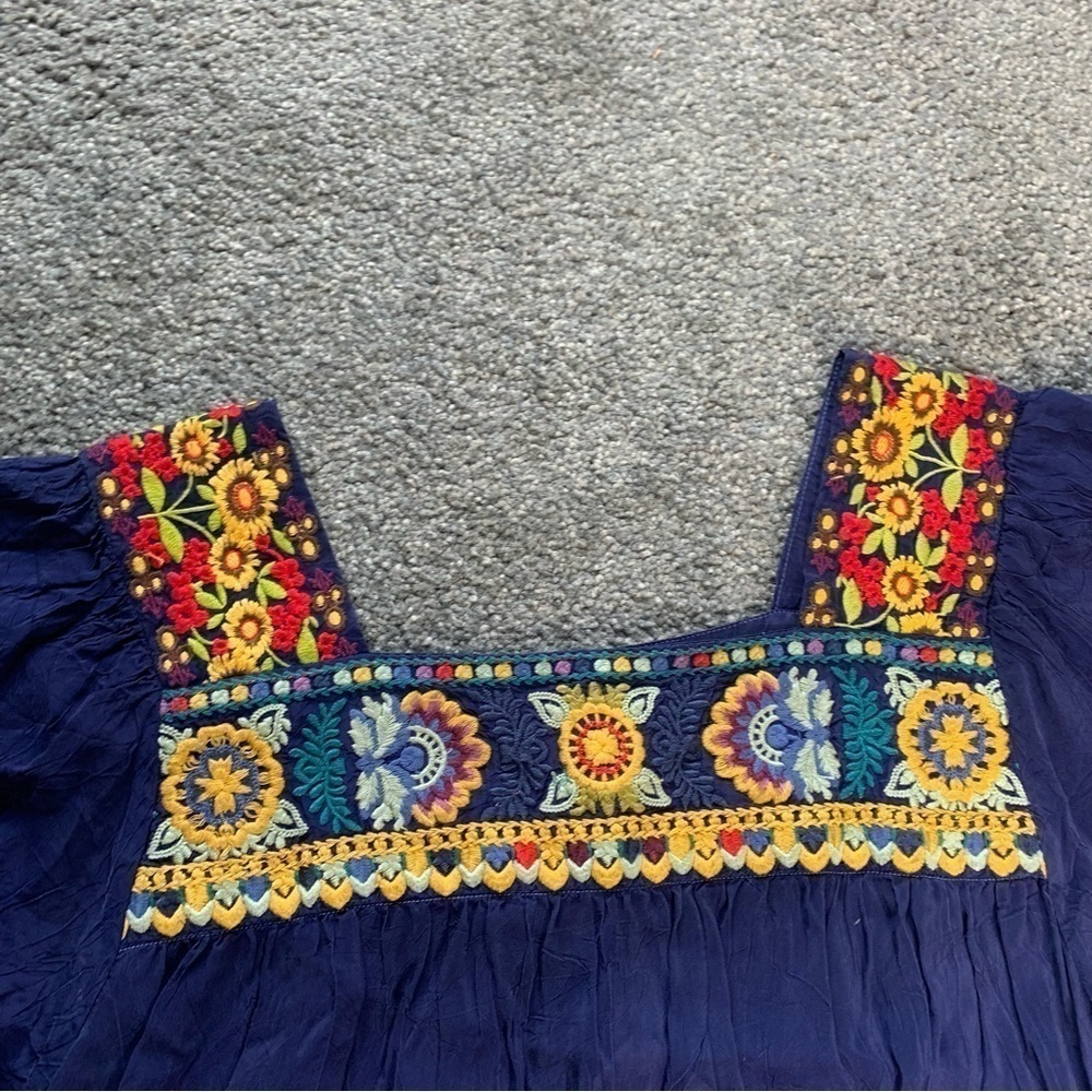 Johnny Was embroidered cap sleeve cinched waist mini dress - Picture 4 of 10